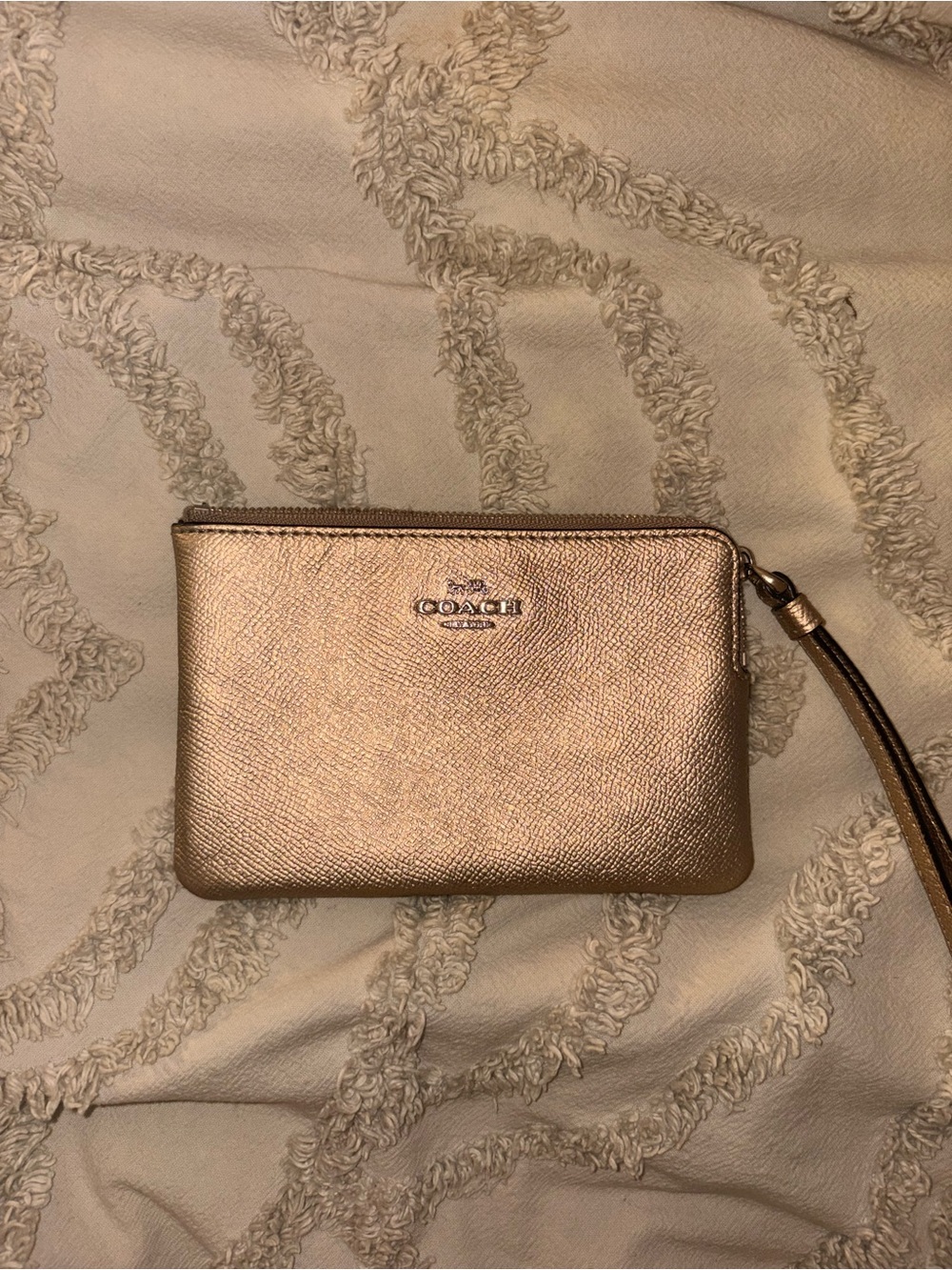 Coach Metallic Rose Gold Leather Wristlet Pouch